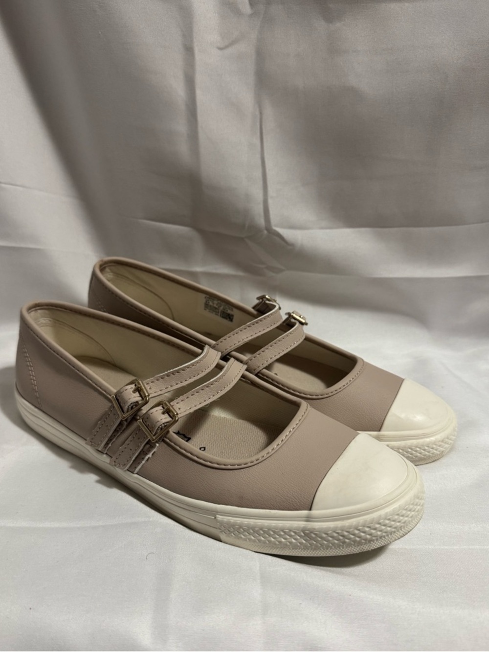 Women’s Converse All Stars Double -Strap Mary Jane Sneakers Taupe with White Toe